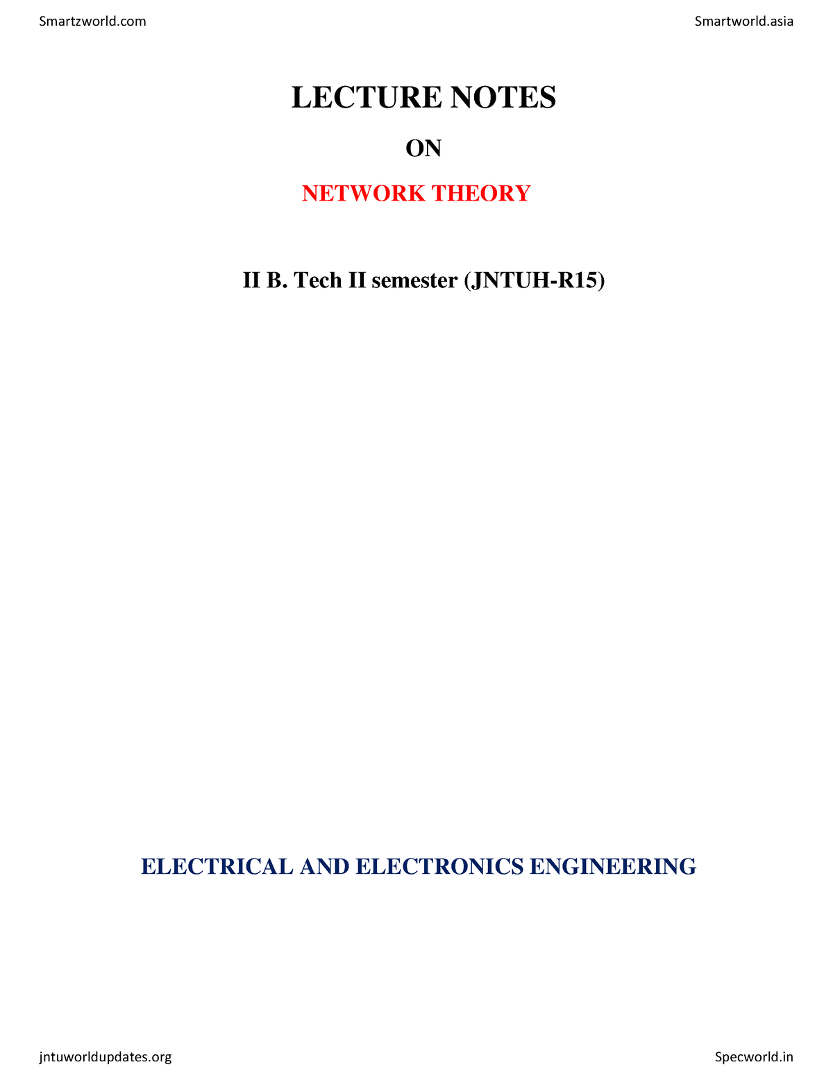 Network Theory - LECTURE NOTES ON NETWORK THEORY II B. Tech II Semester ...