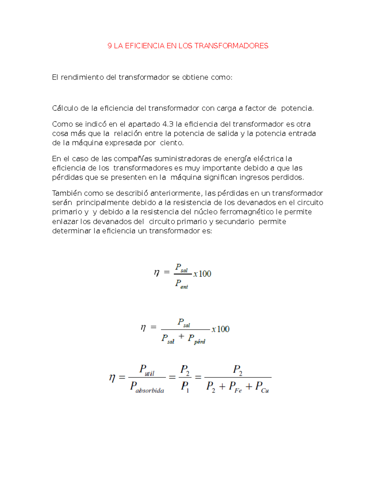 9 LA Eficiencia EN LOS Transformadores - 9 LA EFICIENCIA EN LOS ...