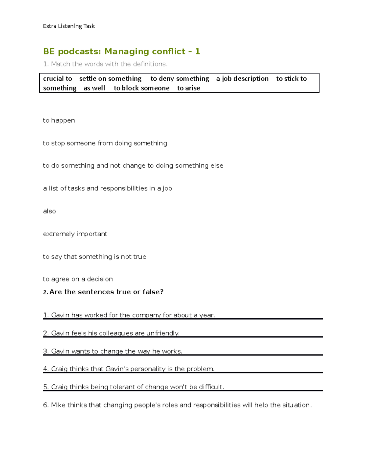 BE Podcasts Listening Extra Handout Extra Listening Task BE Podcasts