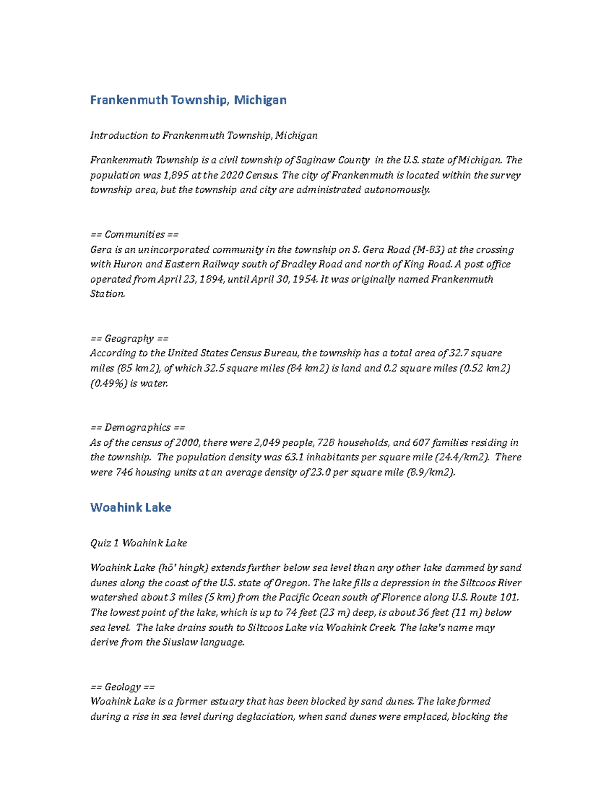 HIST123 Lab Frankenmuth Township, Michigan Frankenmuth Township