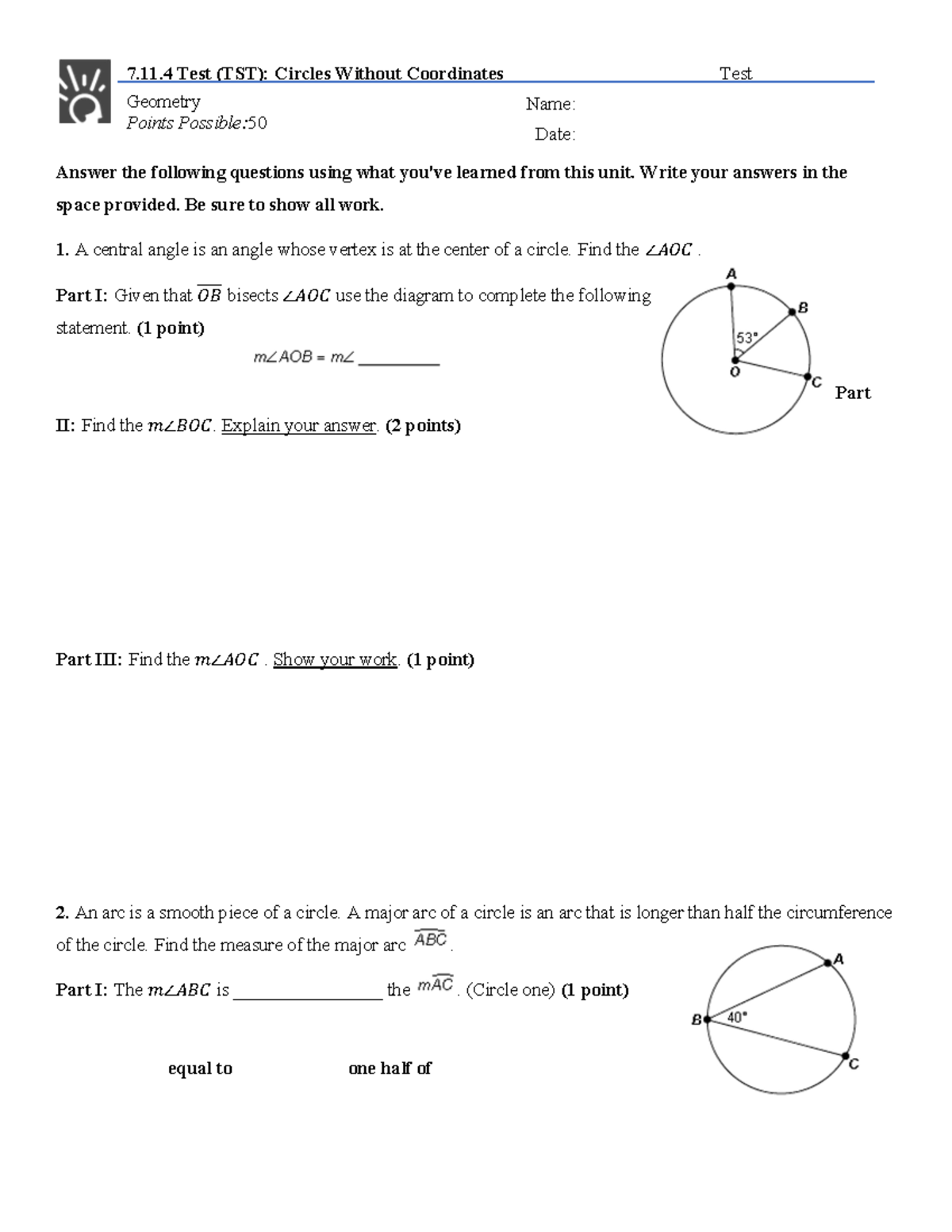 7.11.4 Test (TST)- Circles Without Coordinates-1 - 7.11 Test (TST ...