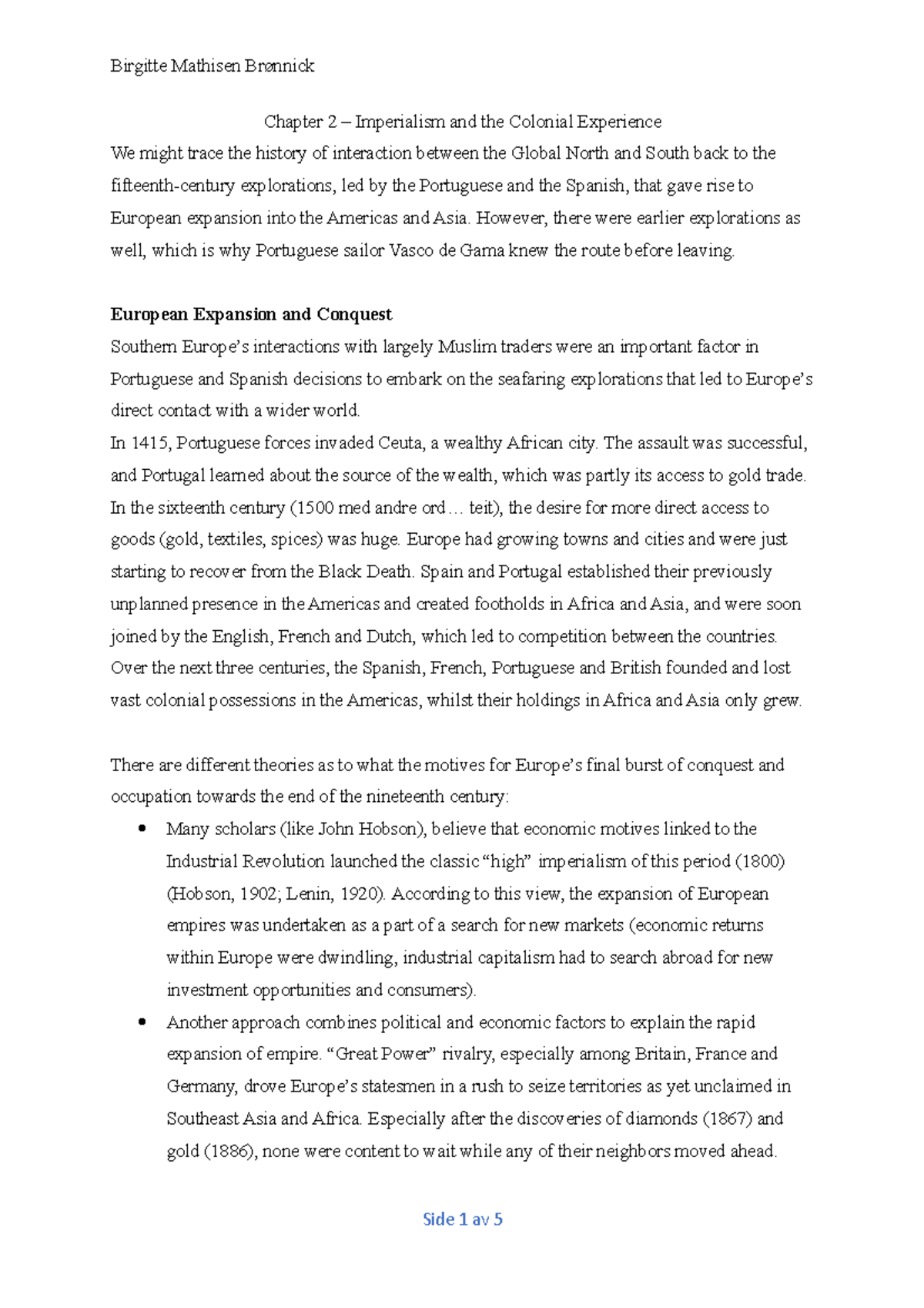 Chapter 2 - Chapter 2 – Imperialism and the Colonial Experience We ...