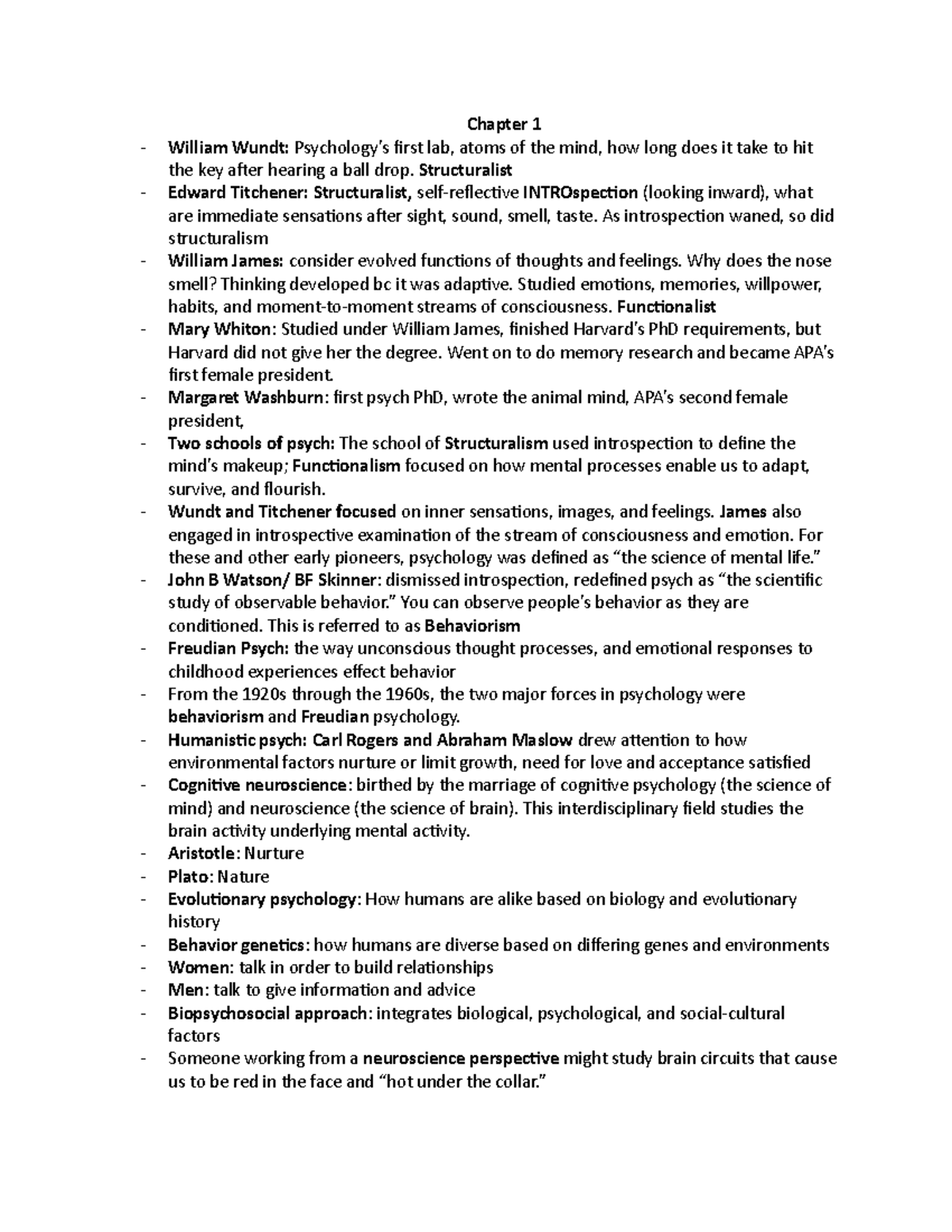Psych exam 1 study guide - Chapter 1 William Wundt: Psychology’s first ...