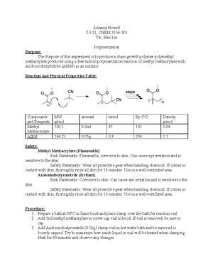 Ochem 2 Lab Report 3 - Hydroboration-oxidation Of An Alkene To Yield 1 ...