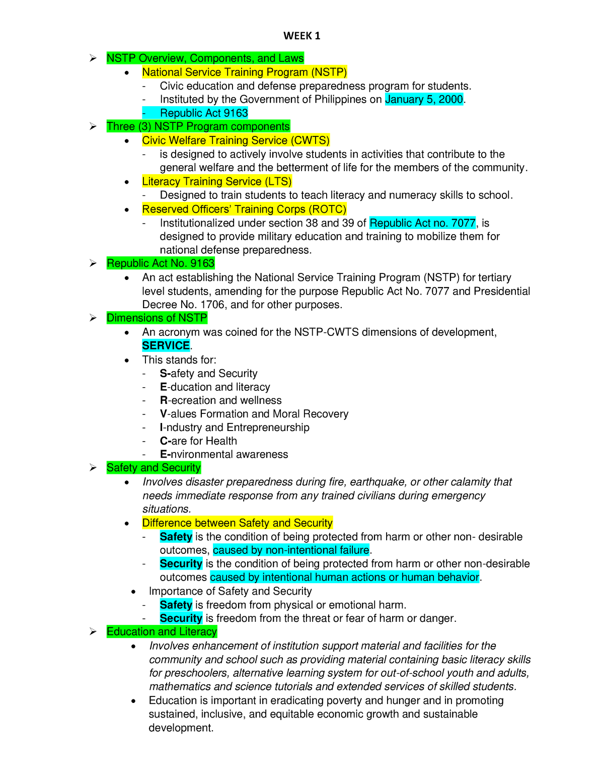 WEEK 1 - Week 1 notes - WEEK 1 NSTP Overview, Components, and Laws ...