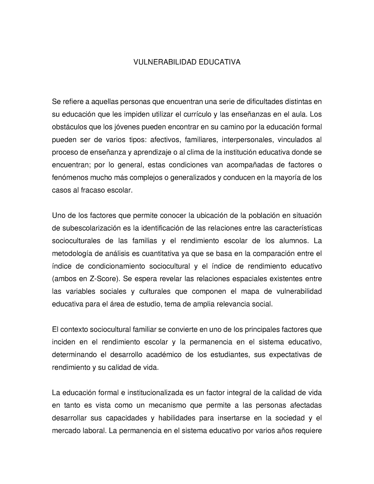 Vulnerabilidad Educativa Vulnerabilidad Educativa Se Refiere A Aquellas Personas Que 0405