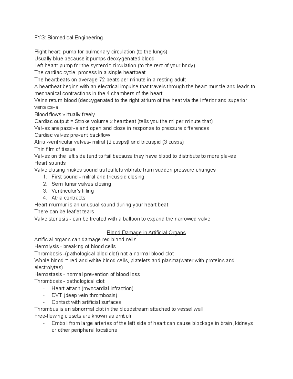FYS Notes - Heart valves, blood clotting, anticoagulants, and more ...