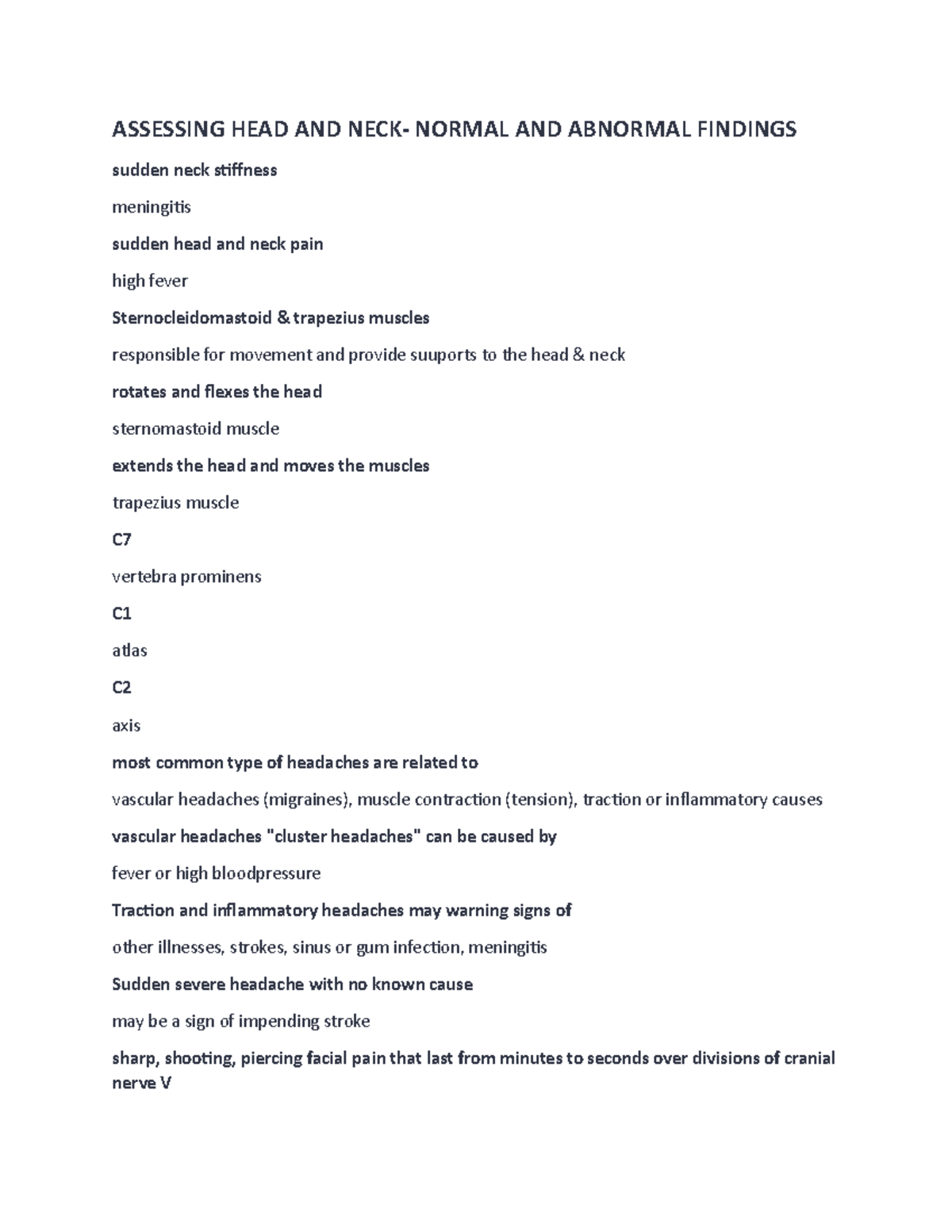 Assessing HEAD AND NECK- Normal AND Abnormal Findings - ASSESSING HEAD ...
