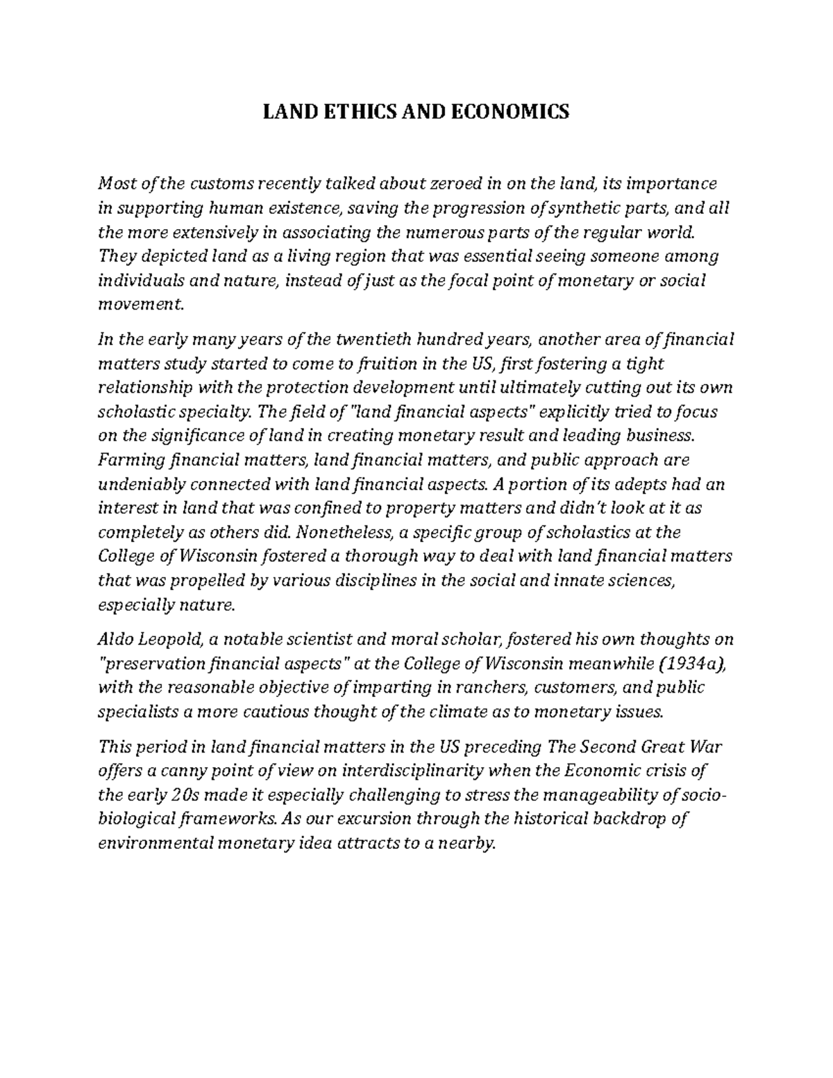 LAND Ethics AND Economics LAND ETHICS AND ECONOMICS Most of the