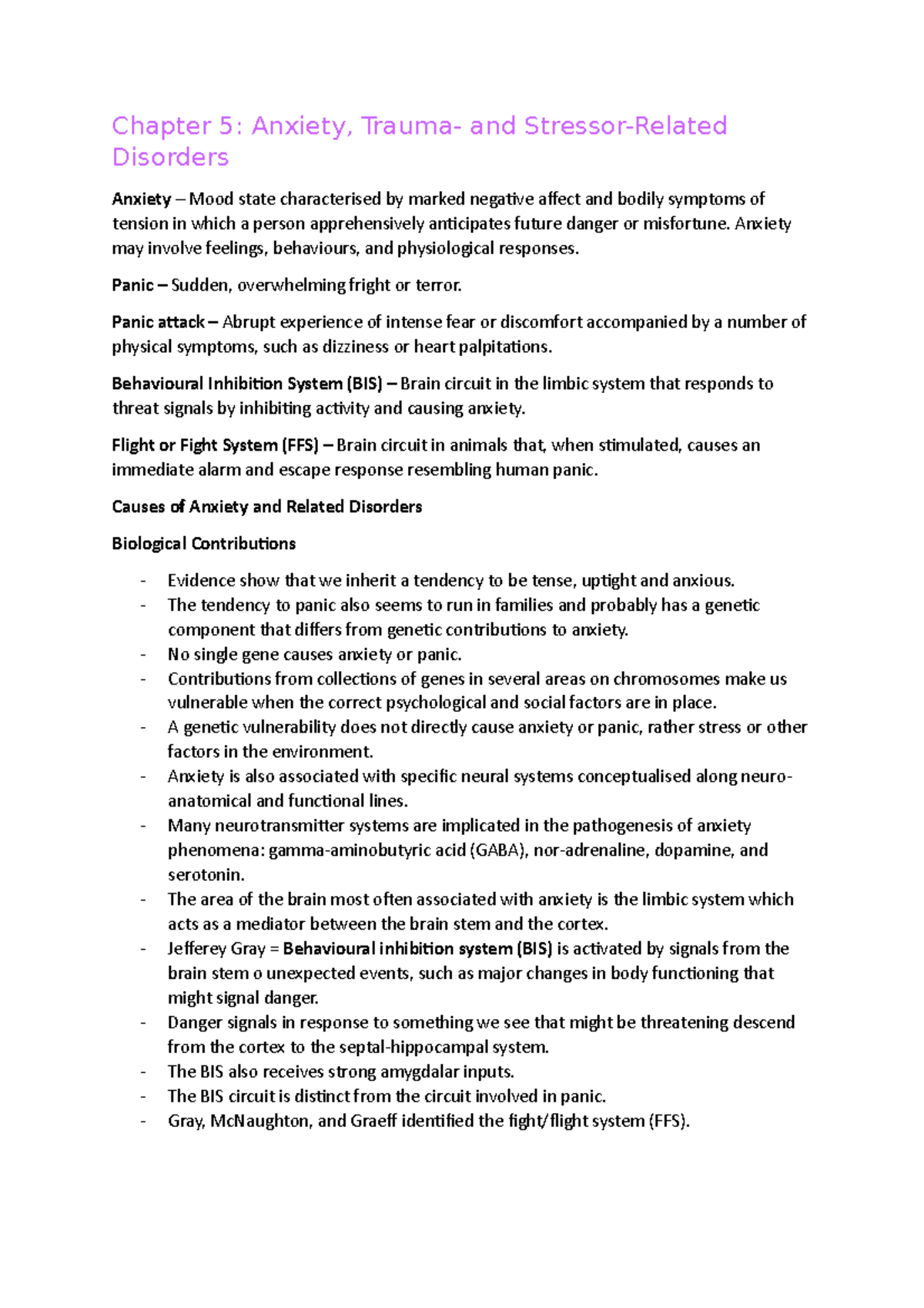 Chapter 5 - Chapter 5: Anxiety, Trauma- And Stressor-Related Disorders ...