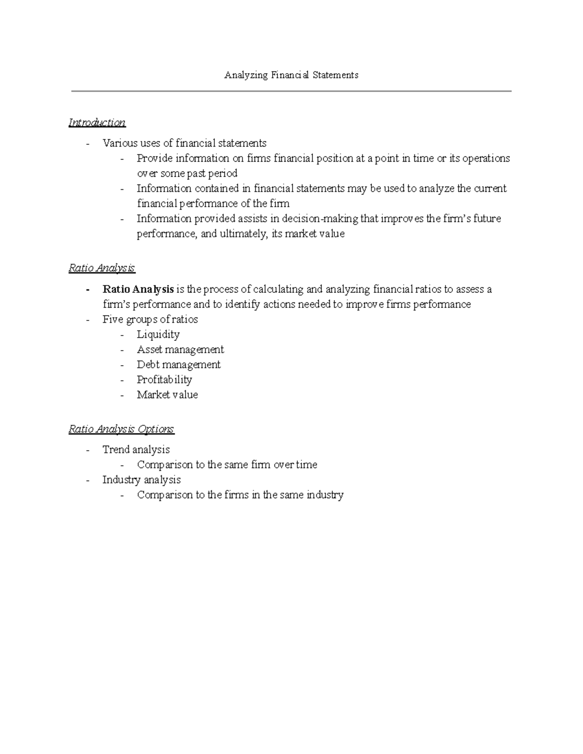 Chapter 3 lecture notes - Analyzing Financial Statements Introduction ...