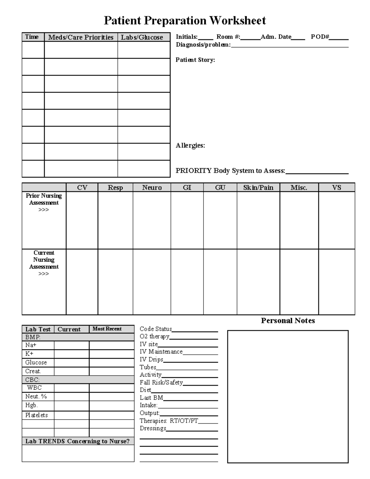 Patient Preparation Worksheet - Patient Preparation Worksheet Initials ...