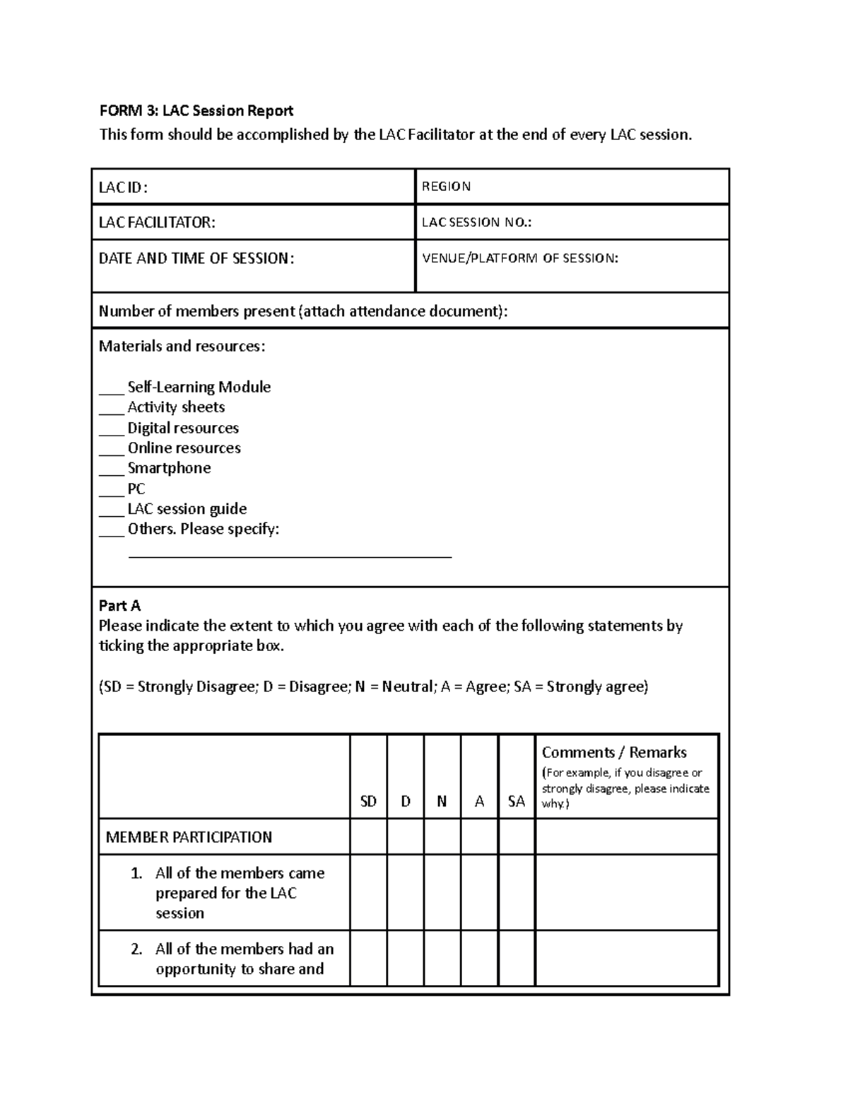 Form 3. LAC Session Report - FORM 3: LAC Session Report This form ...