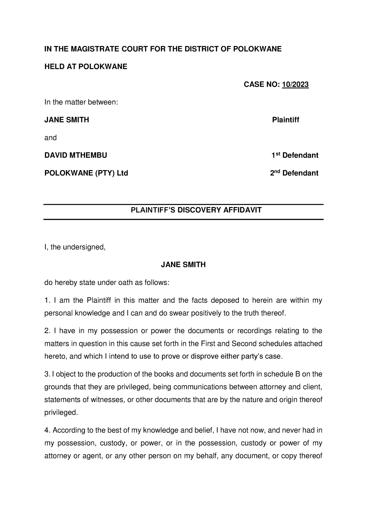 Discovery affidavit 123 - IN THE MAGISTRATE COURT FOR THE DISTRICT OF ...