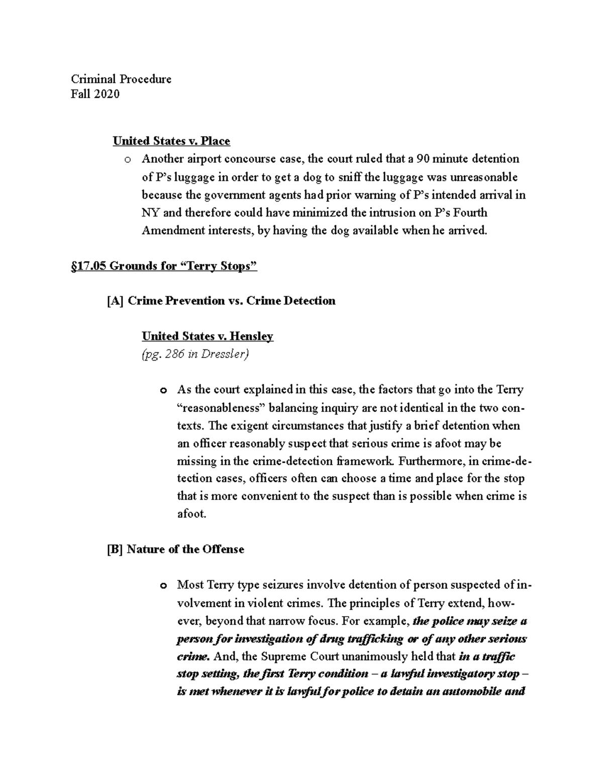 Crim Pro notes on §17.05 Grounds for “Terry Stops” - Criminal Procedure ...