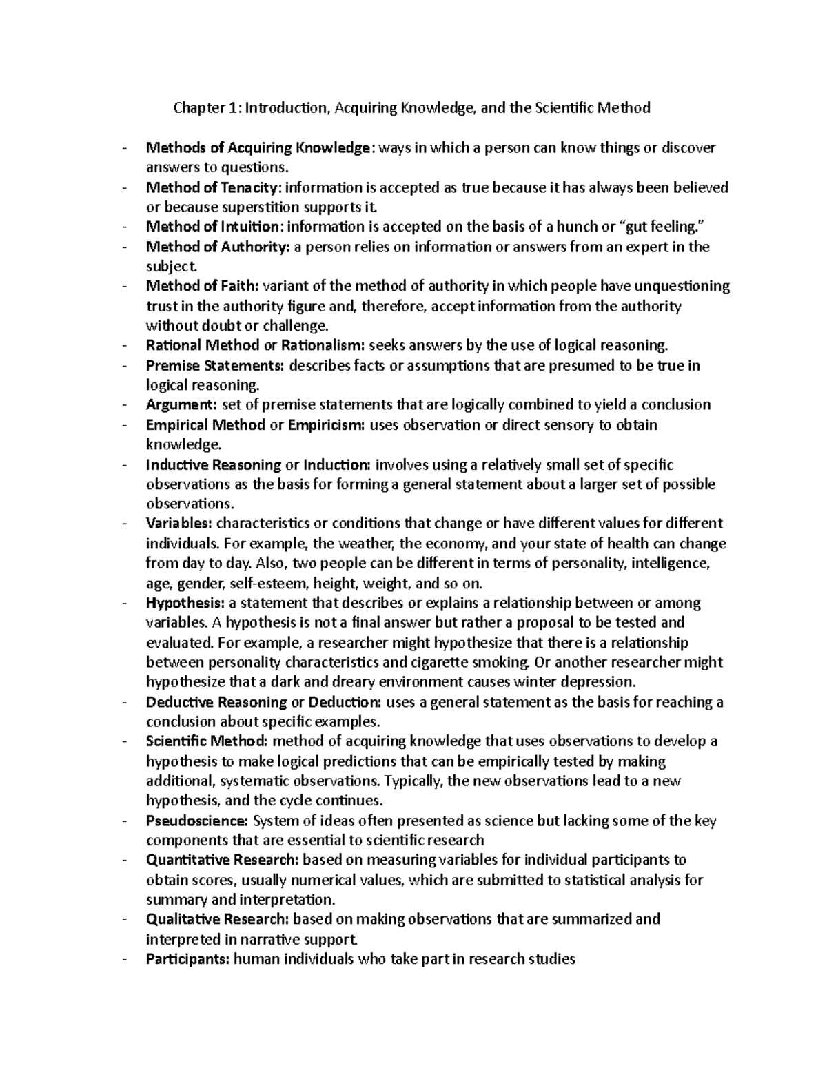 Research Methods Key Words Exam 1 - Chapter 1: Introducion, Acquiring ...