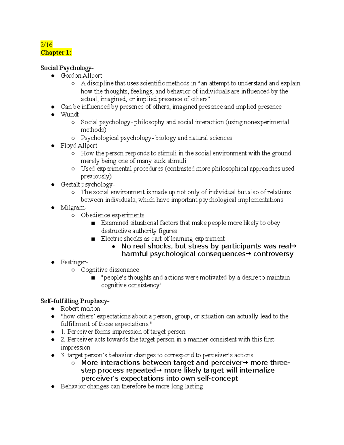 PSYC390 Textbook Notes- Exam 1 - 2/ Chapter 1: Social Psychology ...