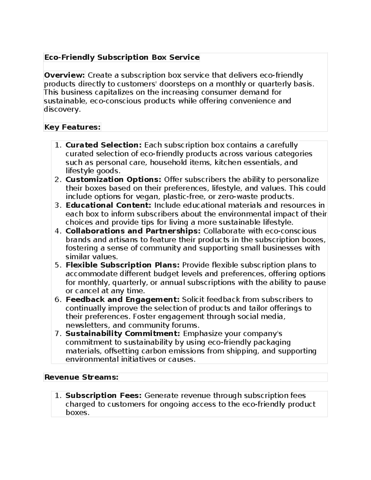 Eco Business - Eco-Friendly Subscription Box Service Overview: Create a ...