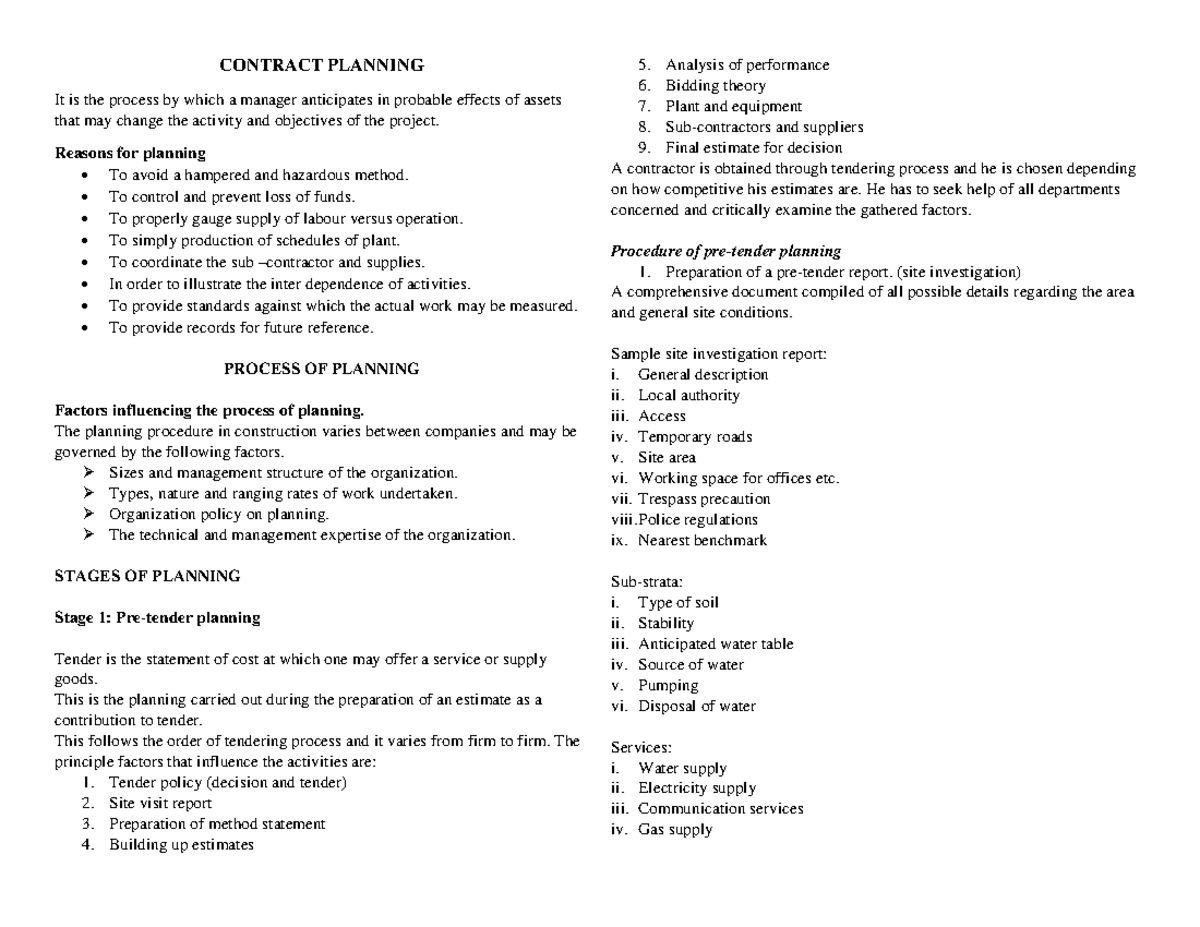 Contract Planning - CONTRACT PLANNING It is the process by which a ...