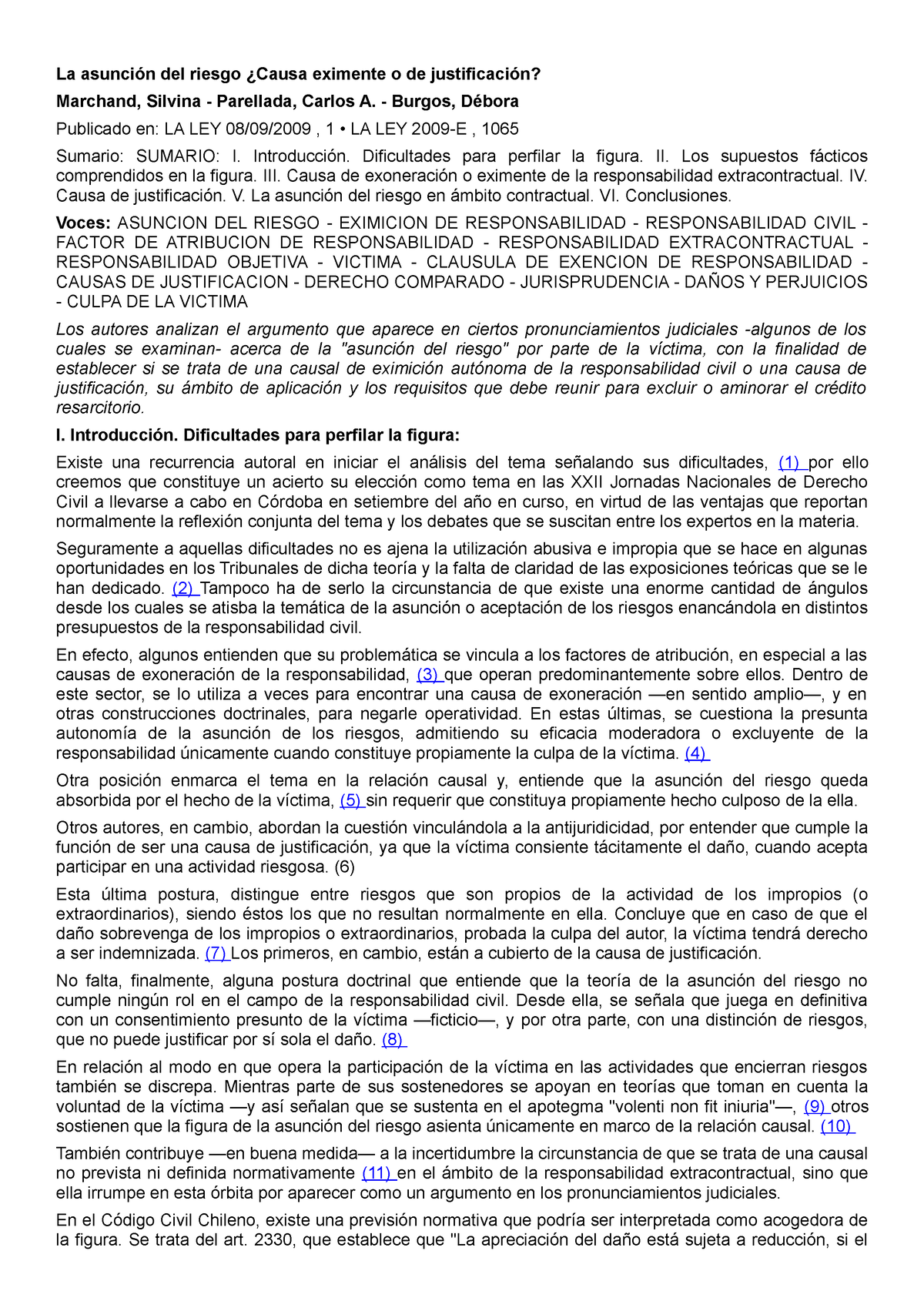 La Asunci Ã³n Del Riesgo - La Asunción Del Riesgo ¿Causa Eximente O De ...