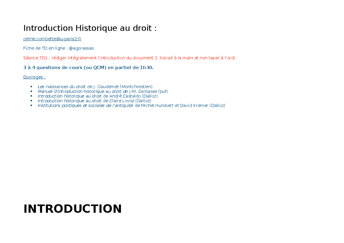 Introduction Historique Au Droit S1 - Introduction Historique Au Droit ...