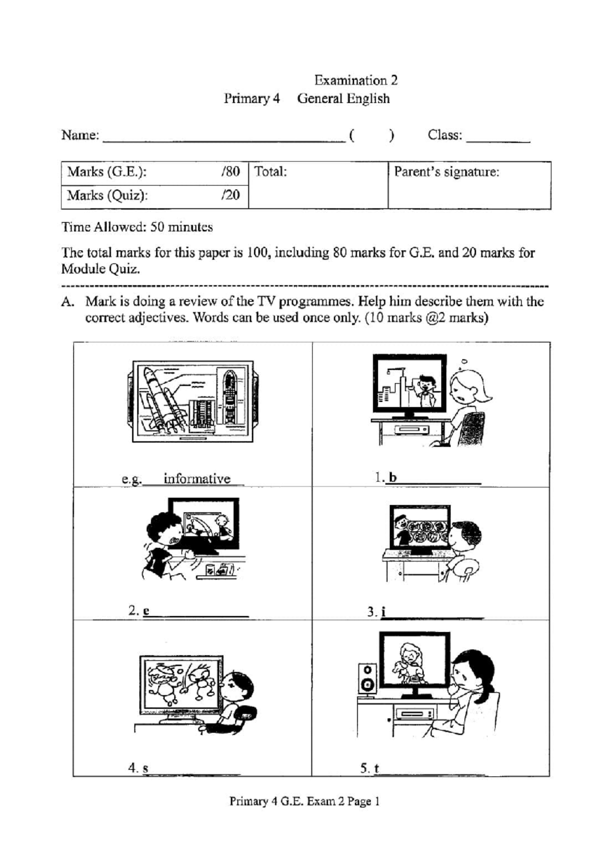 P4 GE Exam 2 - ///// - Examination 2 Primary 4 General English Name ...