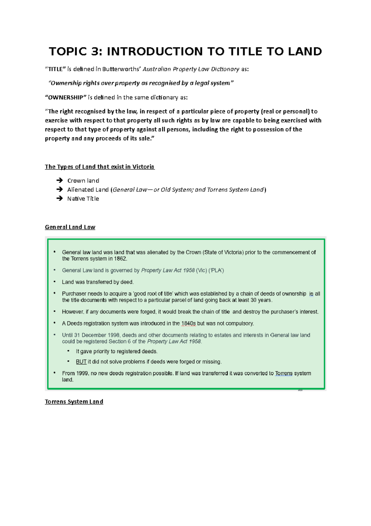 Topic 3- Introduction to Title to Land - TOPIC 3: INTRODUCTION TO TITLE ...