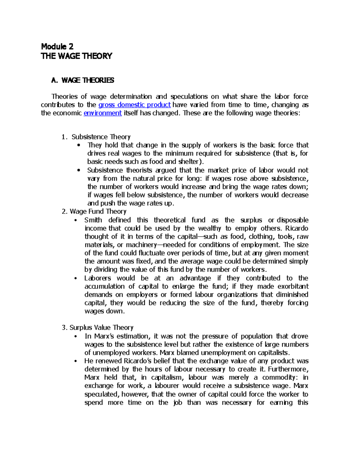 Module 2 The Wage Theory - Module 2 The Wage Theory A. Wage Theories 