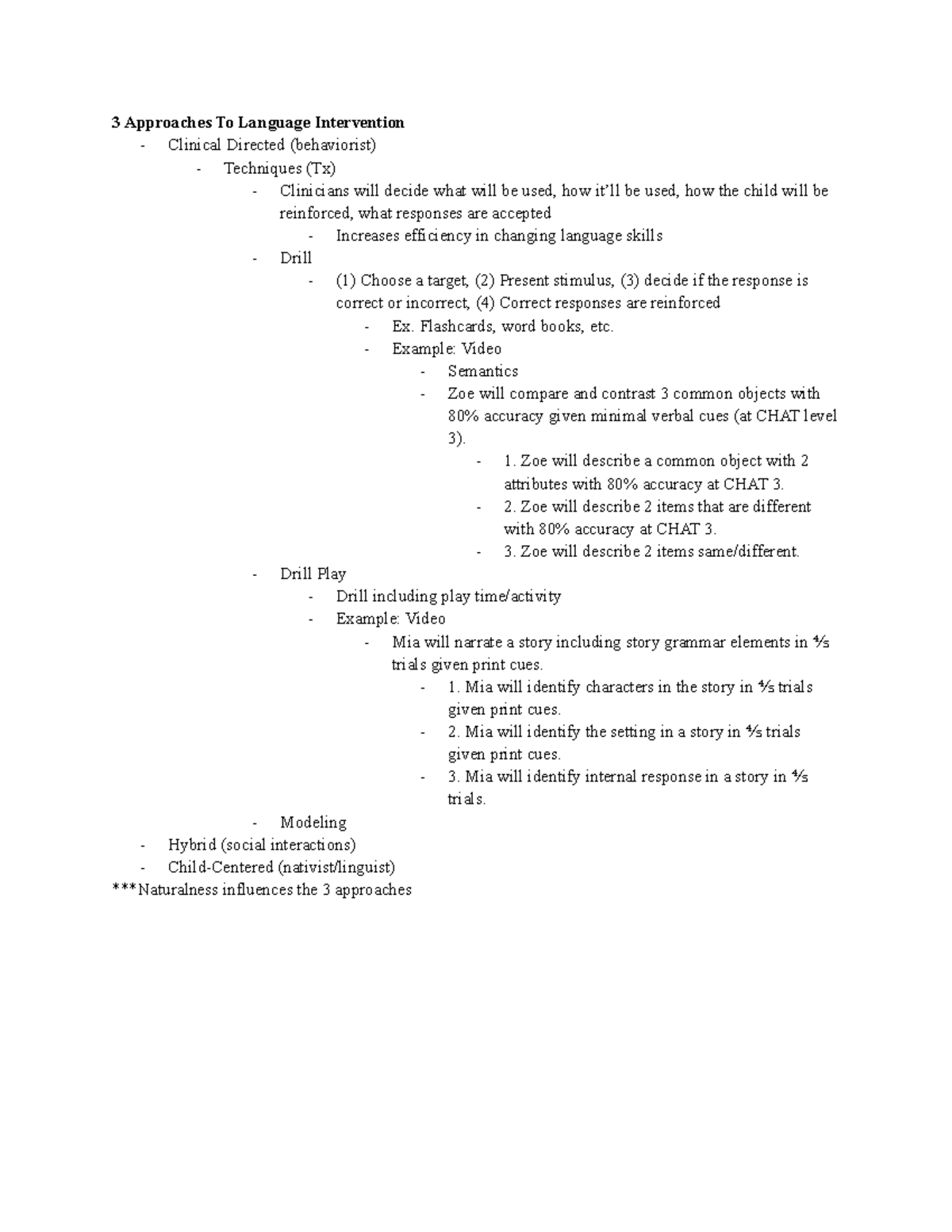 SLPA 123 Lecture Notes 3 - 3 Approaches To Language Intervention ...