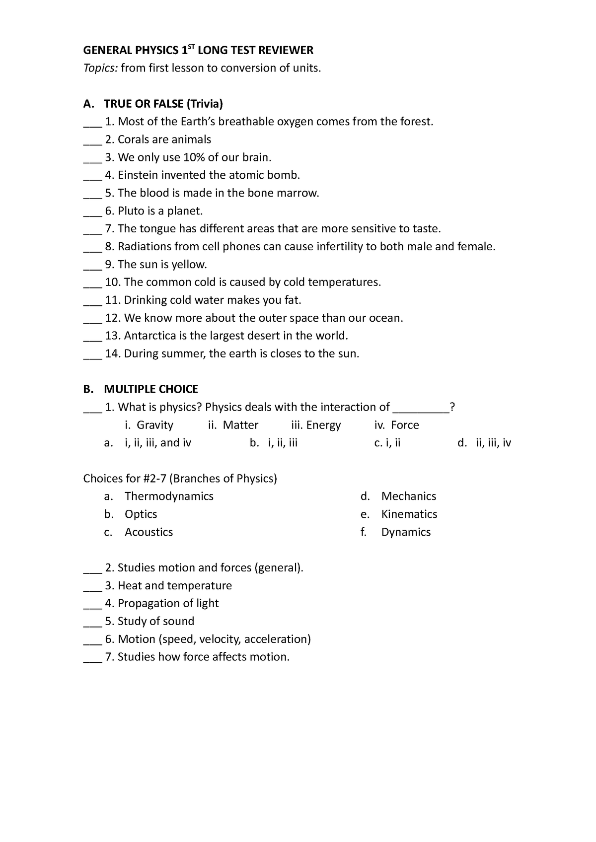 General Physics 1ST LONG TEST Reviewer - GENERAL PHYSICS 1ST LONG TEST ...