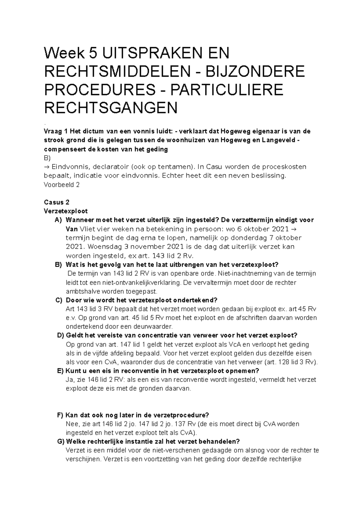 Werkgroep Week 5 Burgelijk Procesrecht - Week 5 UITSPRAKEN EN ...