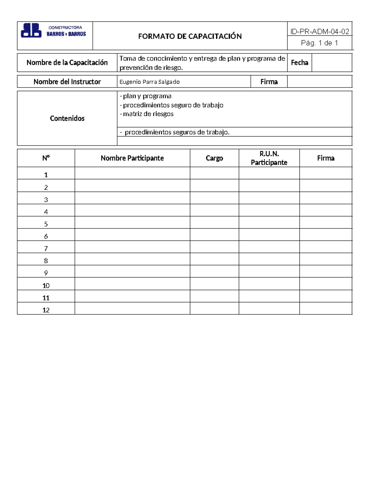 Formato capacitacion entrega plan y prrograma - FORMATO DE CAPACITACIÓN ...