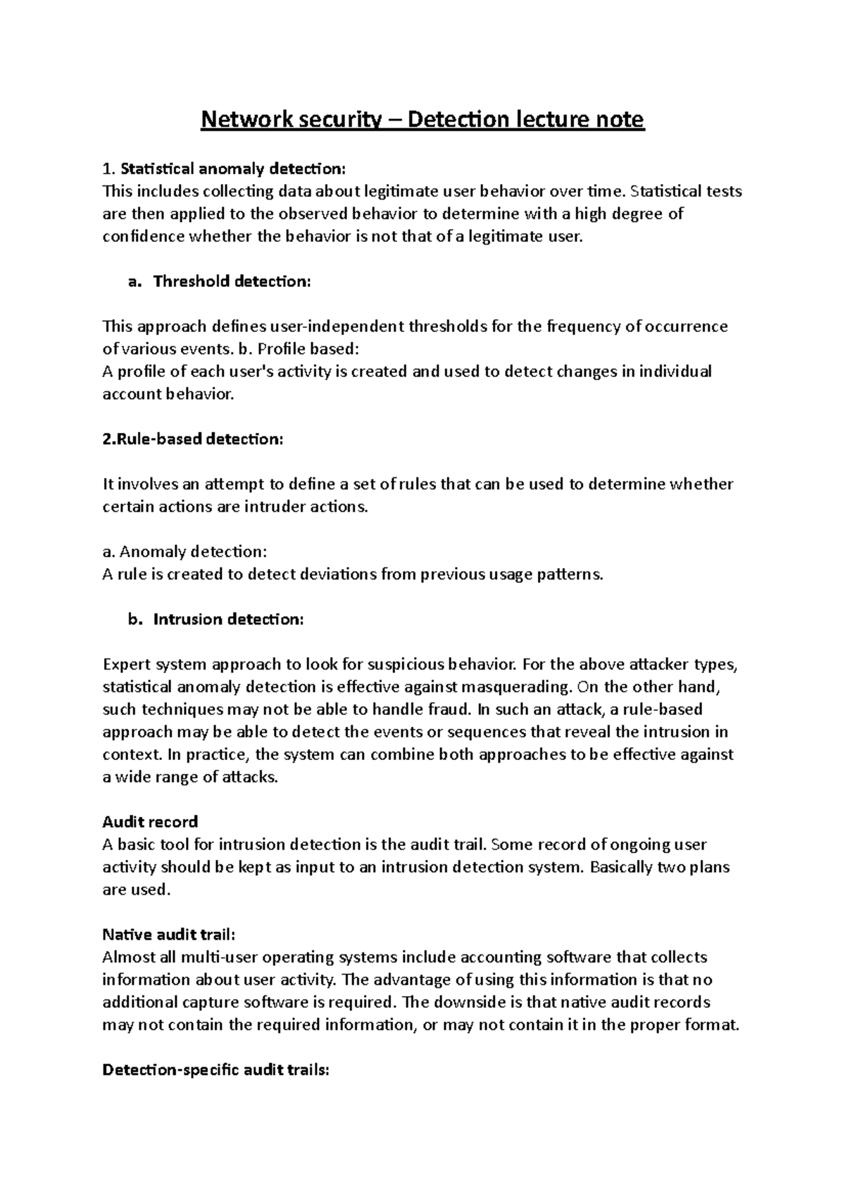 Network security – Detection lecture note - Statistical tests are then ...