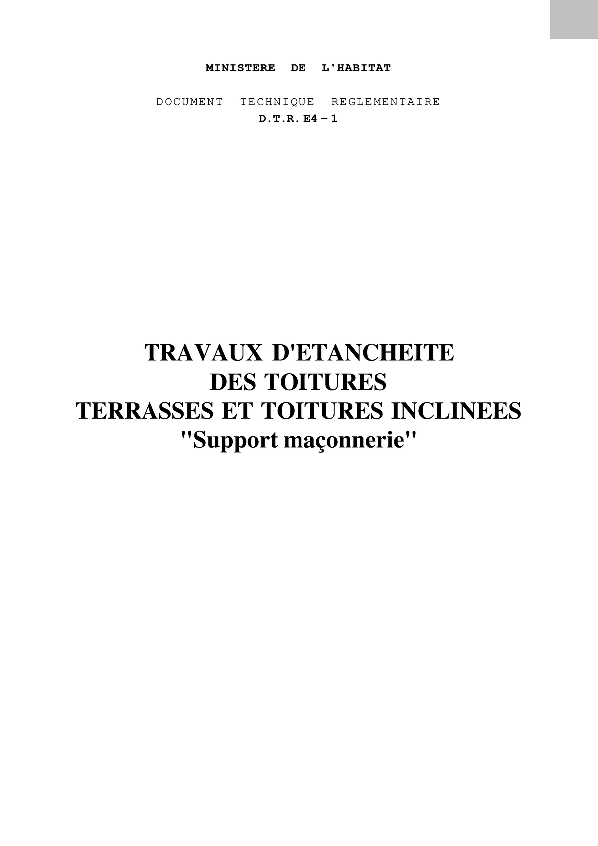 DTR E4-1 Tarvaux D étanchéité - MINISTERE DE L'HABITAT DOCUMENT ...