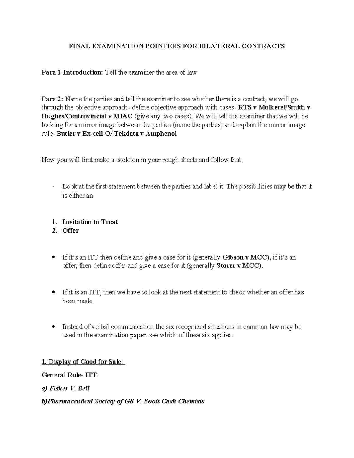 Bilateral-1 - notes - FINAL EXAMINATION POINTERS FOR BILATERAL ...