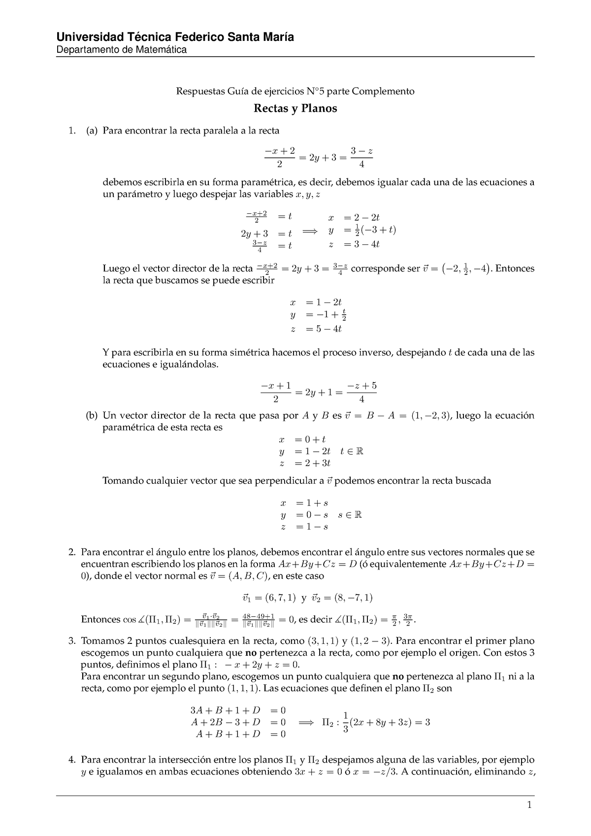 Respuestas Guia 5 Rectas Y Planos - Departamento De Matem ́atica ...