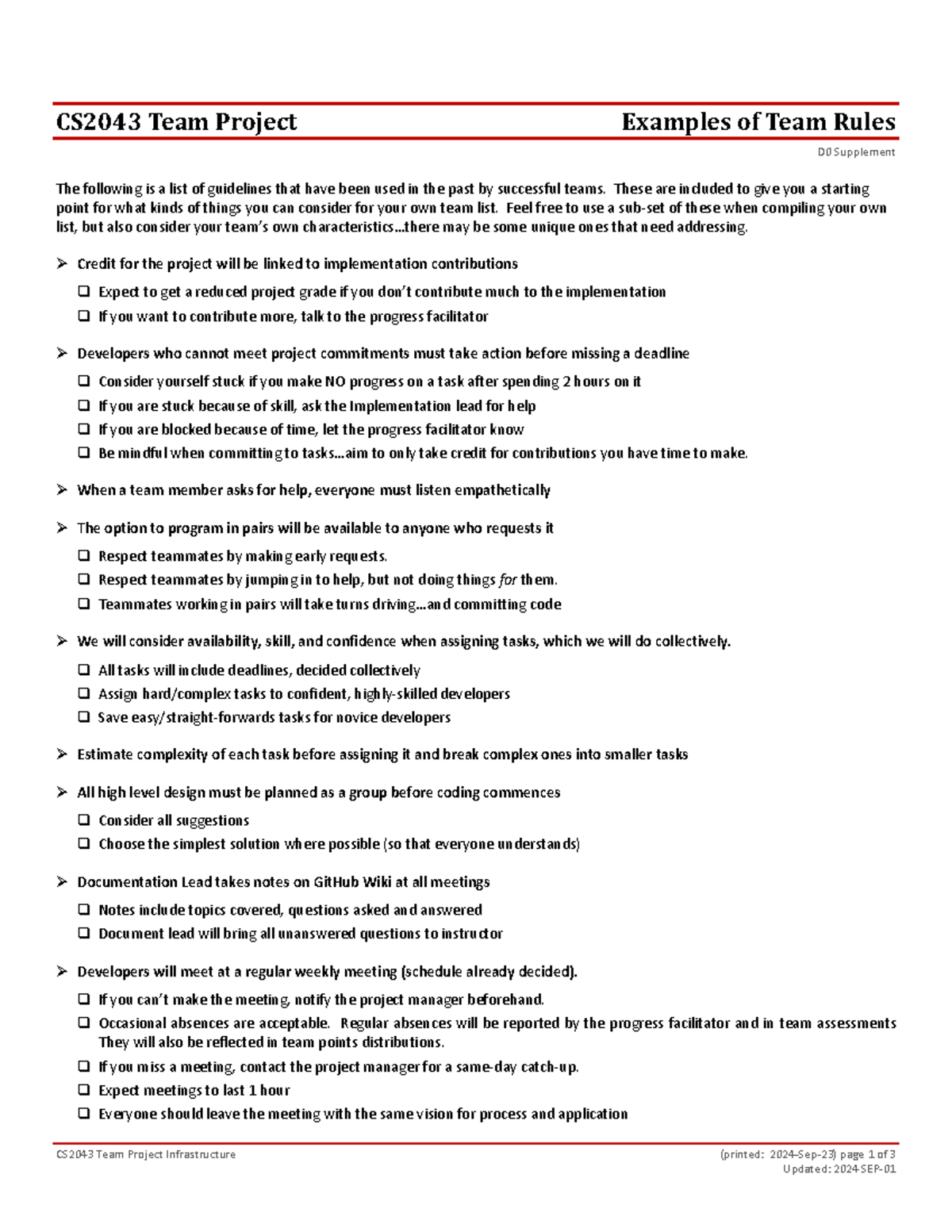 Examples of Team Rules - Project - CS20 43 Team Project Infrastructure ...