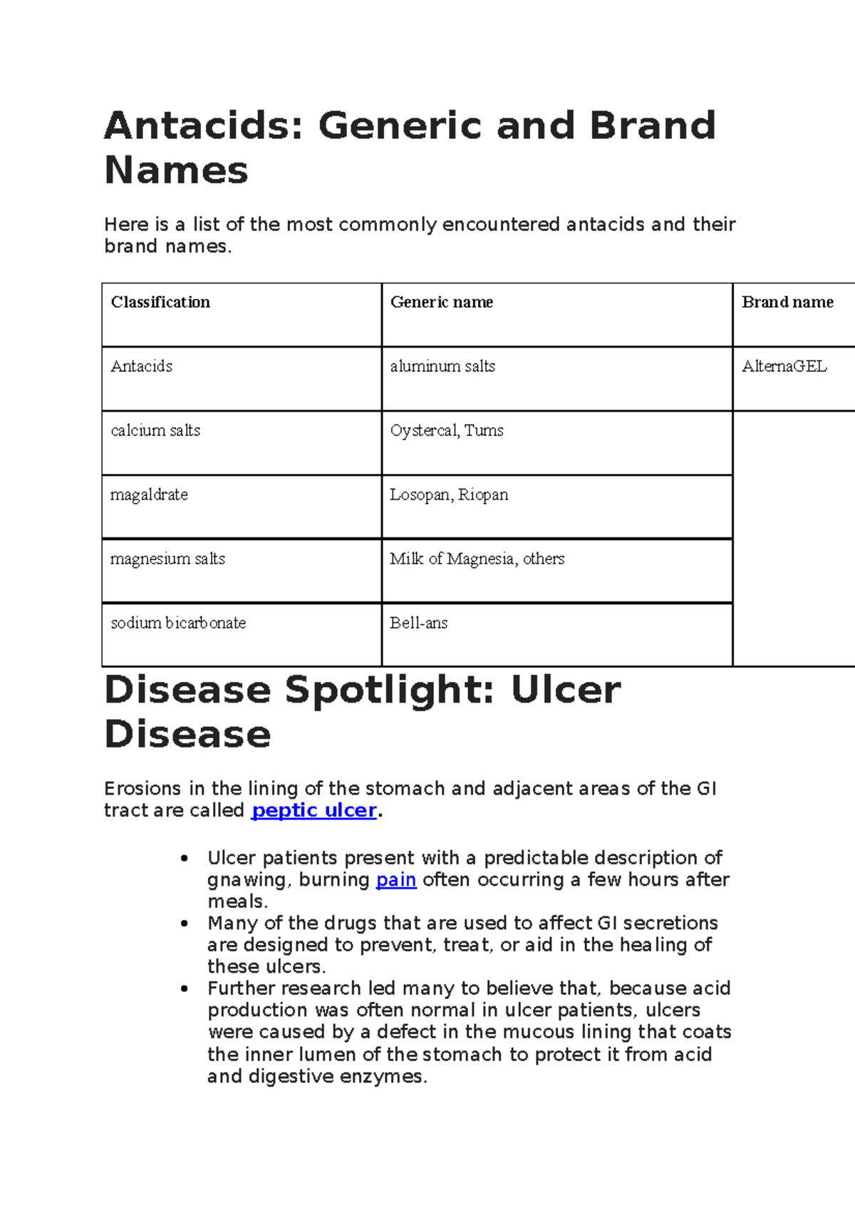 Antacids Nursing Notes - Antacids: Generic And Brand Names Here Is A ...