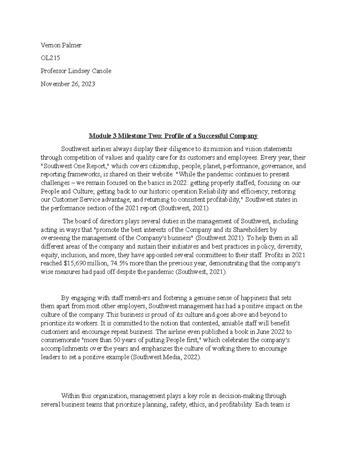 3-2 Final Project one milestone two Profile of a Succesful Company ...