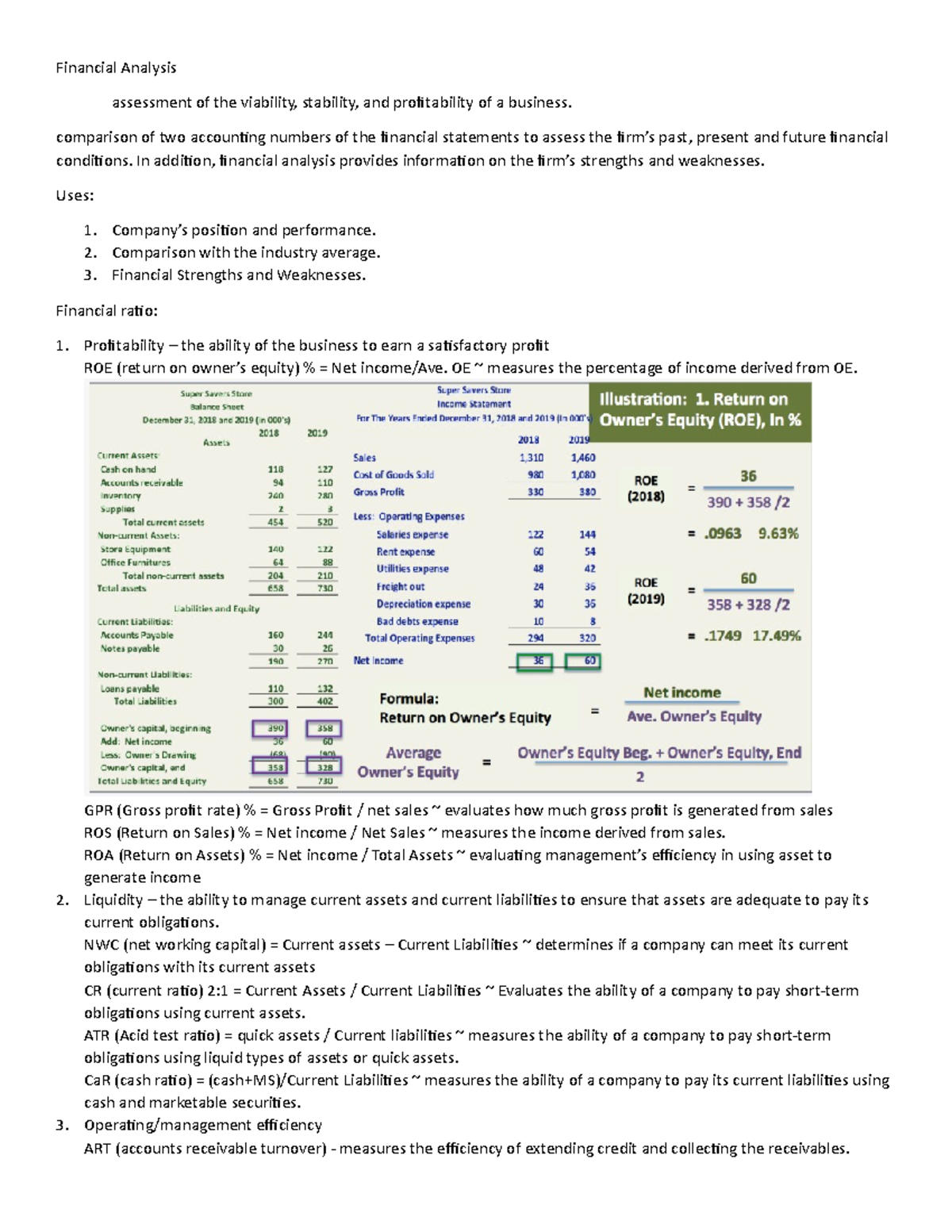 Notes MGAC Financial Analysis assessment of the viability, stability
