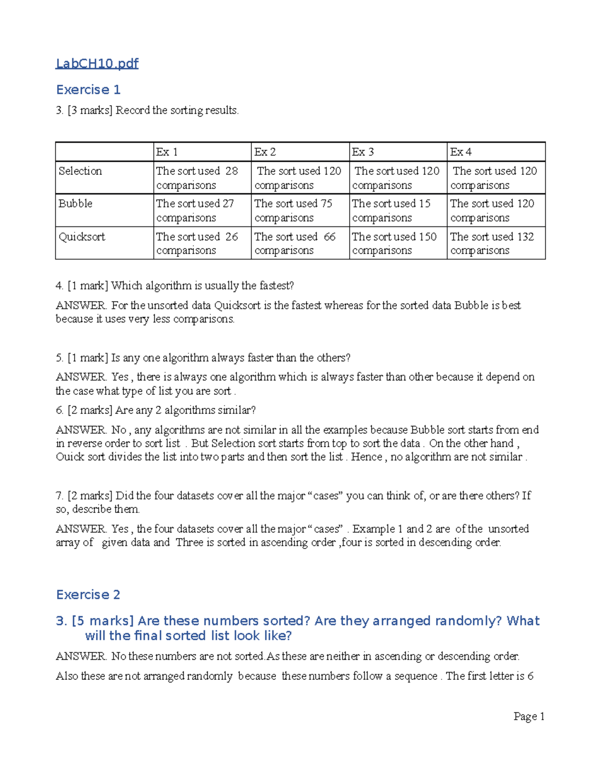 Lab 10 - Chapter 10 assignment - LabCH10 Exercise 1 [3 marks] Record ...