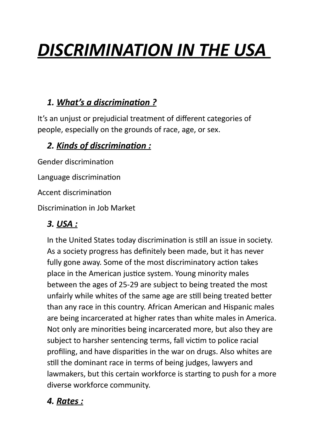 Discrimination IN THE USA - DISCRIMINATION IN THE USA 1. What’s A ...