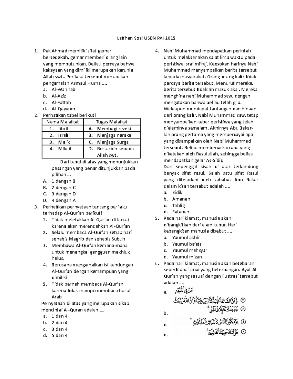Latihan soal USBN PAI 2015 - Latihan Soal USBN PAI 2015 Pak Ahmad