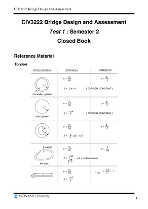 Test 1 Set B Question - 1 CIV3222 Bridge Design and Assessment Test 1 ...