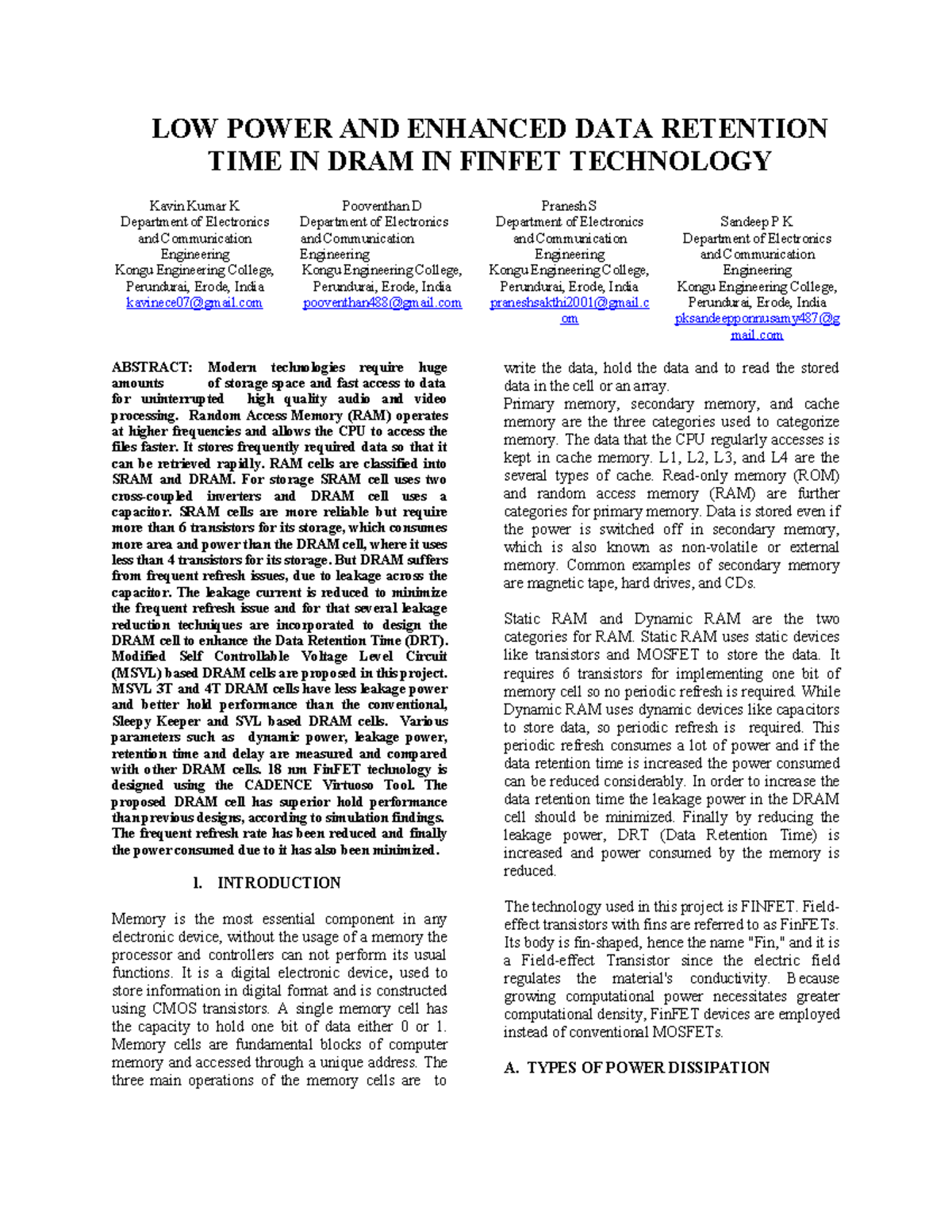 Lower Power DRAM - hj - LOW POWER AND ENHANCED DATA RETENTION TIME IN ...