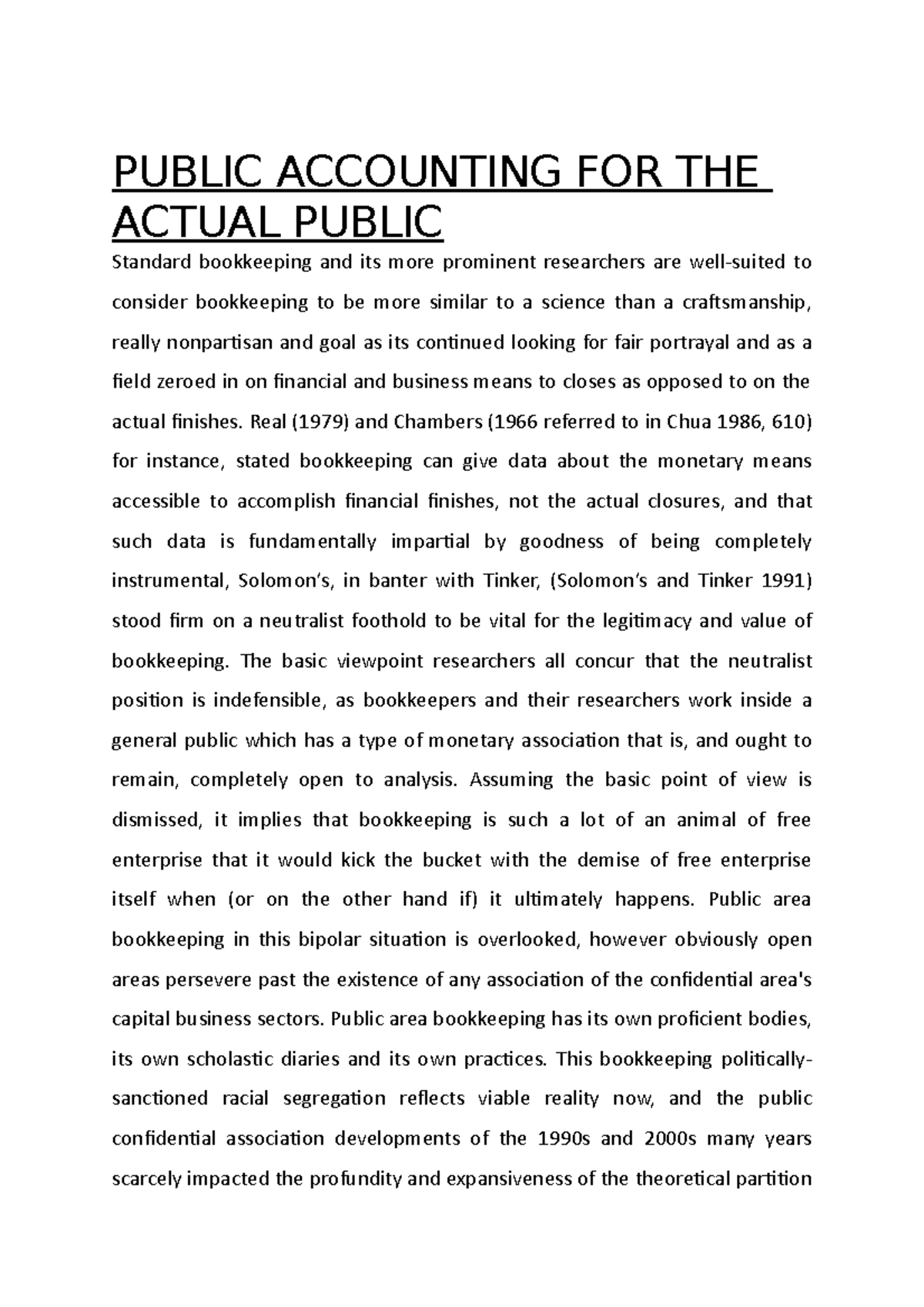 Public Accounting FOR THE Actual Public PUBLIC ACCOUNTING FOR THE