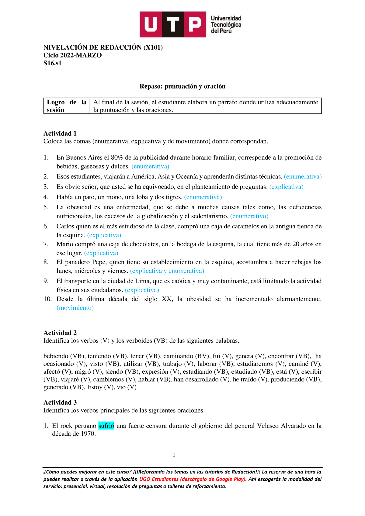 S16.s1-Repaso. Puntuaci N Y Oraci N (Material De Actividades) - 1 ¿Cómo ...