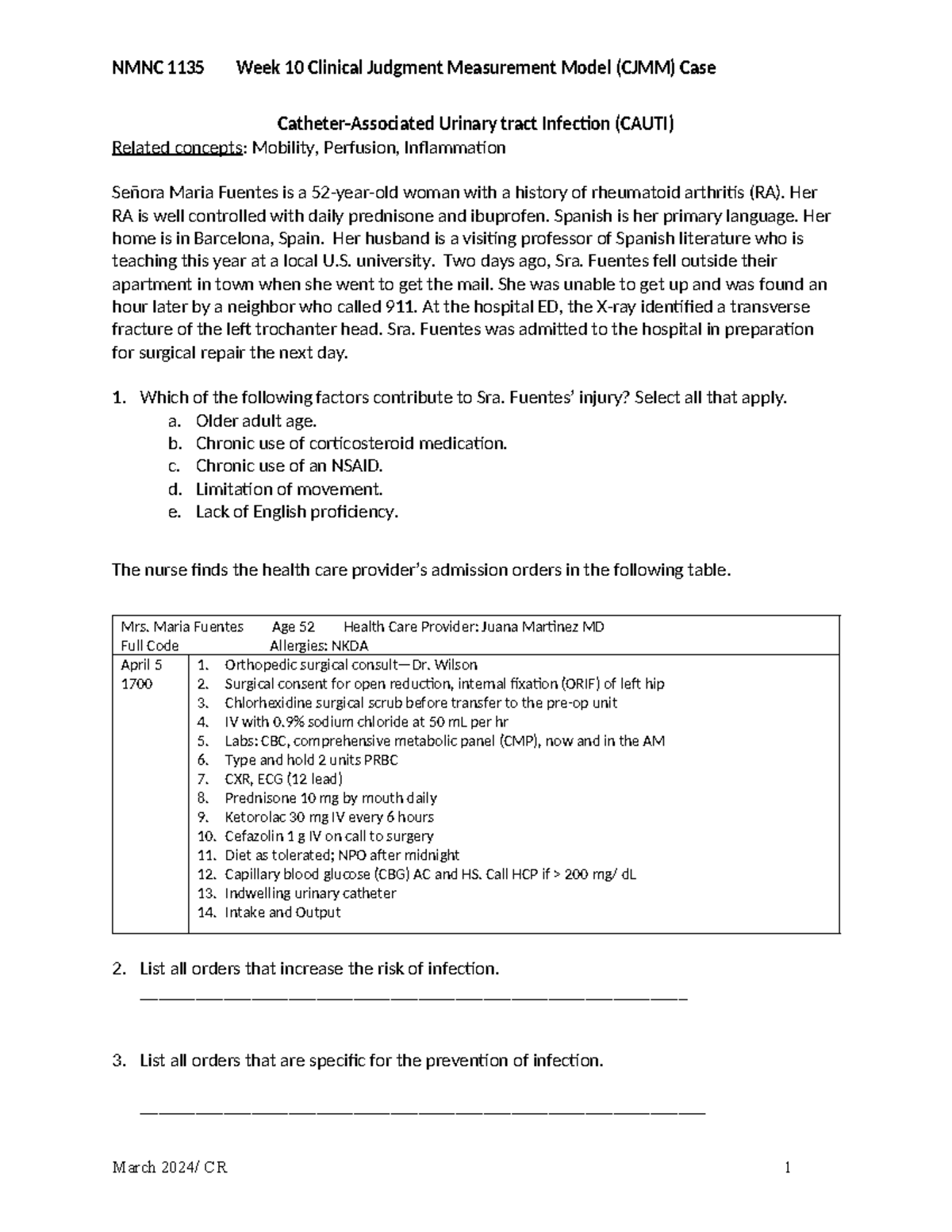 1135 CJMM case Cauti week 10 - NMNC 1135 Week 10 Clinical Judgment ...