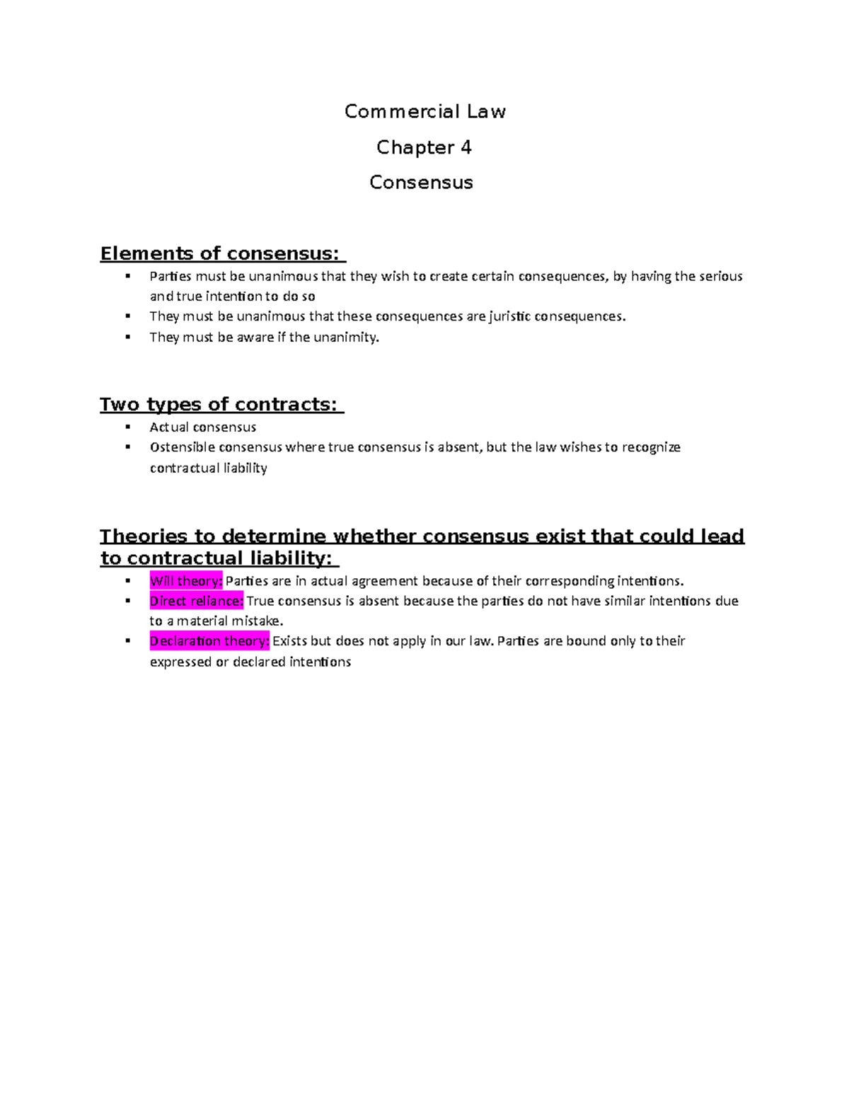 Chapter 4 of textbook Consensus Commercial Law Chapter 4 Consensus