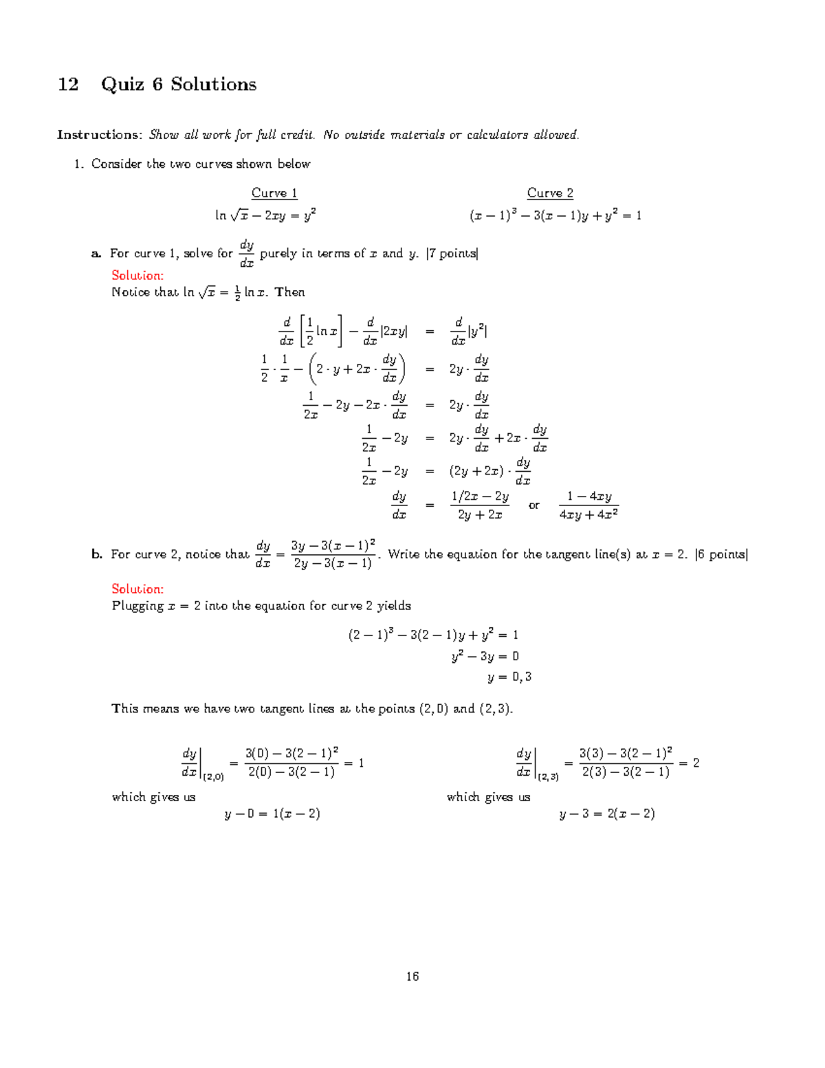 Quizzes quiz number 6 soultion math 111 njit 12 Quiz 6 Solutions